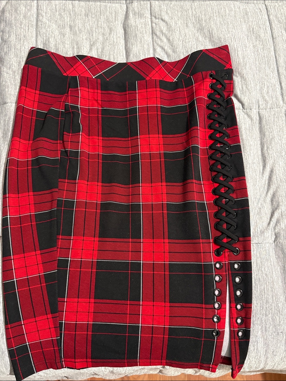 torrid Red and Black Plaid Lace-Up Pencil Skirt